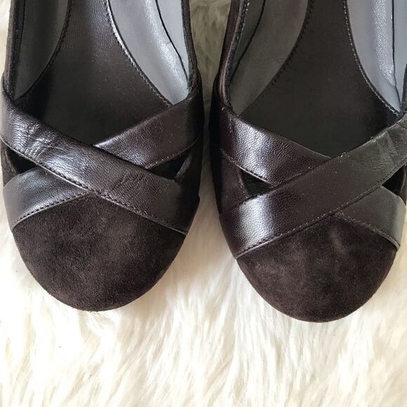 THEORY Suede Leather Heels Pumps Retro Pinup Round Toe Dark Brown Size 38.5 8.5 - Picture 4 of 12